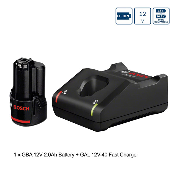 Bosch GBA 12V Battery & GAL 12V-40 Fast Charger 12V Set Starter Kit (CARTON BOX ONLY)