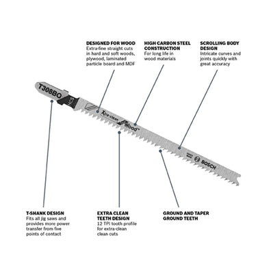 Bosch T308BO Extra-Clean for Wood Jigsaw Blade