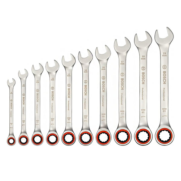 Bosch Professional 10pcs Ratchet Combination Wrench Spanner Set, 8mm-19mm