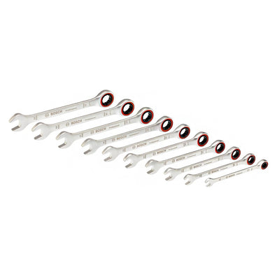 Bosch Professional 10pcs Ratchet Combination Wrench Spanner Set, 8mm-19mm (1600A02AU0)