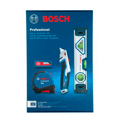 Bosch Professional 13pcs Hand Tools with Retractable Knife, Tape Measure, and Magnetic Level Set (1600A027M3 )