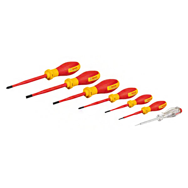 Bosch Professional 7pcs VDE Phillips / Slotted (Flat) Screwdriver Set with Phase Tester