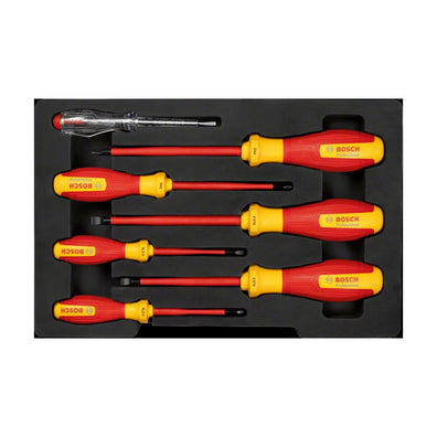 Bosch Professional 7pcs VDE Phillips / Slotted (Flat) Screwdriver Set with Phase Tester (1600A02NF7)