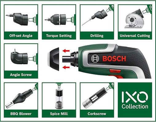 Bosch IXO 7 Cordless Screwdriver Gun, 3.6V (Multi-Attachment Options)