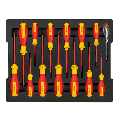 Bosch Professional 14pcs VDE Phillips / Slotted (Flat) / Pozidriv / Torx Screwdriver Set with Phase Tester (1600A02NF9)