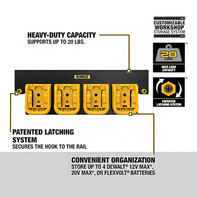 DeWalt DWST82819 Battery Mount Rail, Holds up to 4 Batteries