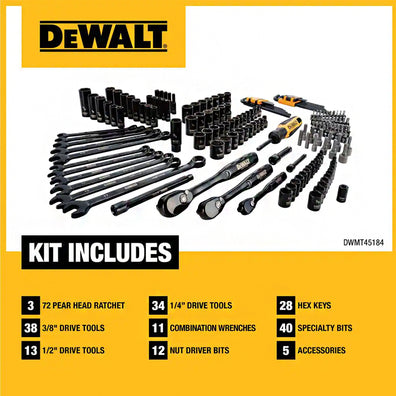 DeWalt Socket Wrench / Allen Wrench / Screwbit Black Chrome Mechanics Tool Set DWMT45184-1 (184-Piece)