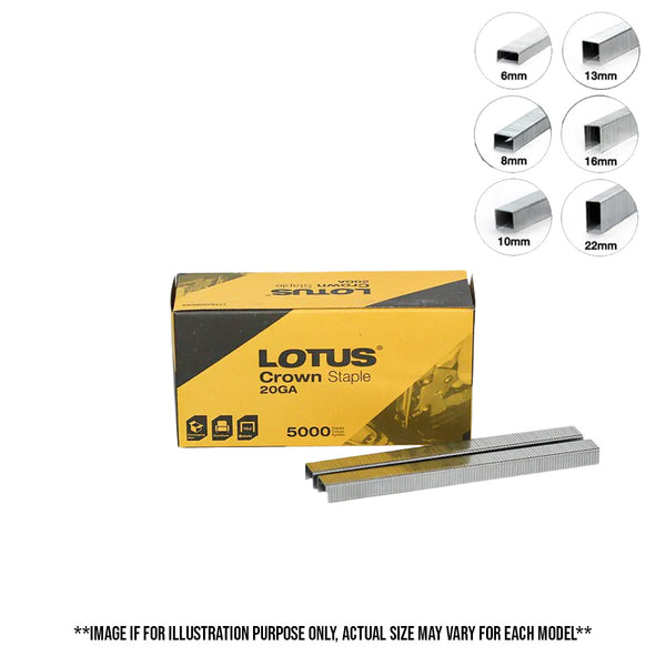 Lotus 5000pcs. Crown Staples 20Ga (6mm / 8mm / 10mm / 13mm / 16mm / 22mm)