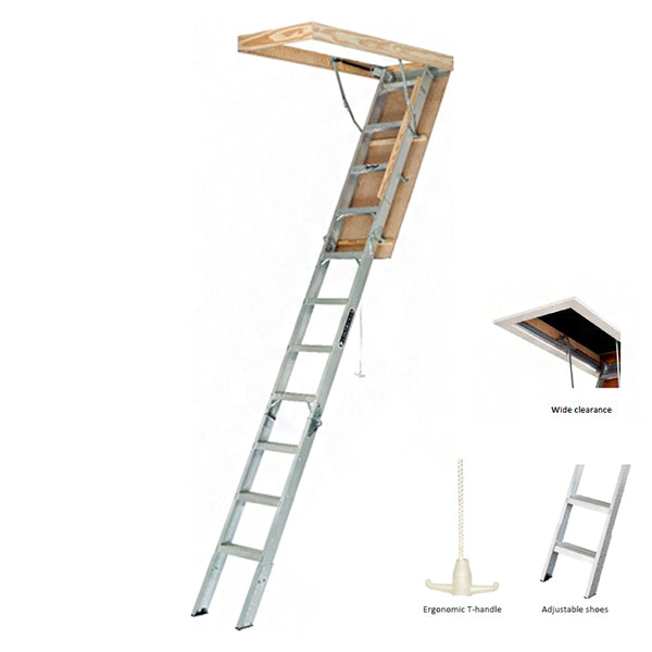 Louisville Aluminum Attic Ladder, 375lbs cap. (Made in USA)