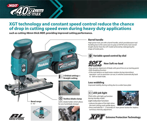 Makita JV001GZ Cordless Brushless 135mm (5-5/16″) Jig Saw 40Vmax XGT® Li-Ion ( Bare Tool Only )