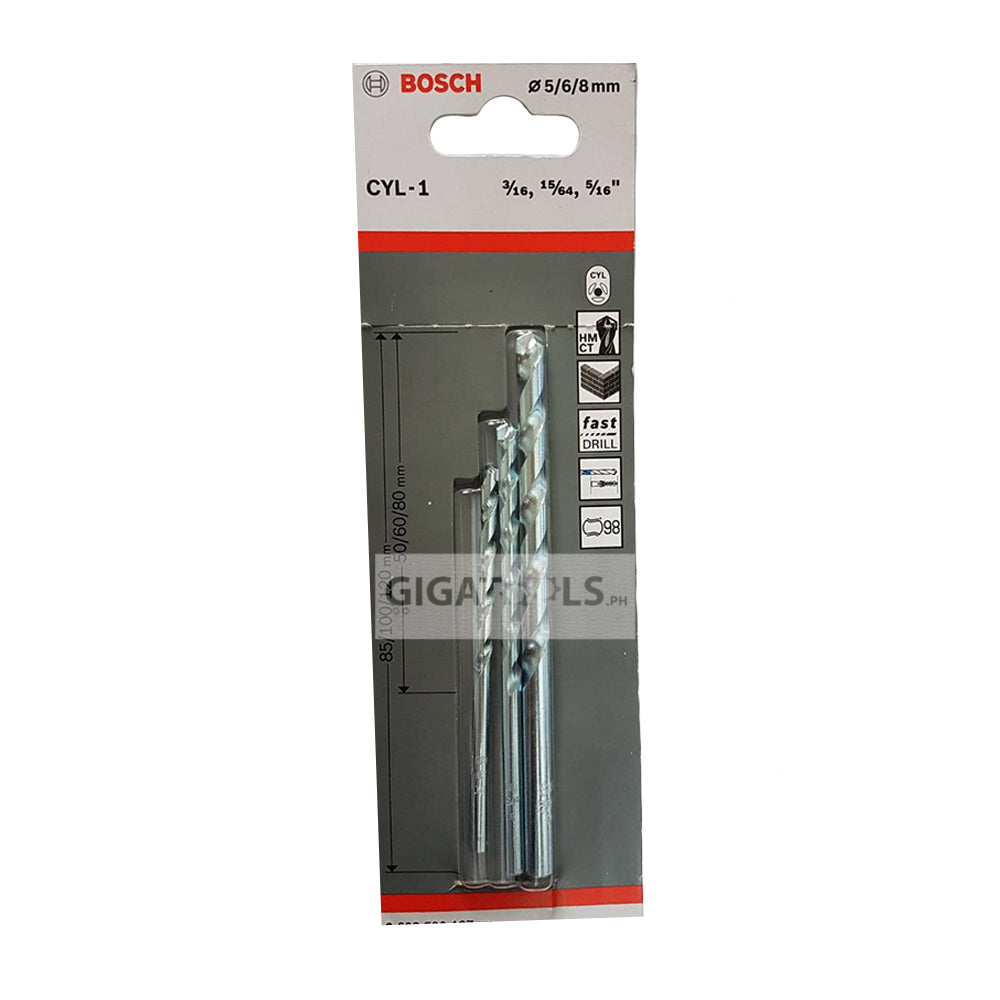 Bosch 3-piece Masonry Drill Bit Set (5mm,6.0mm,8.0mm) ( 2608590127 ...