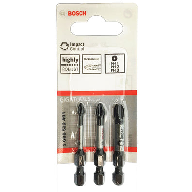 Bosch 3pcs Impact Control Power Screw Bit set ( 50mm ) ( PH 1, PH 2, PH 3 ) ( 2608522491 )