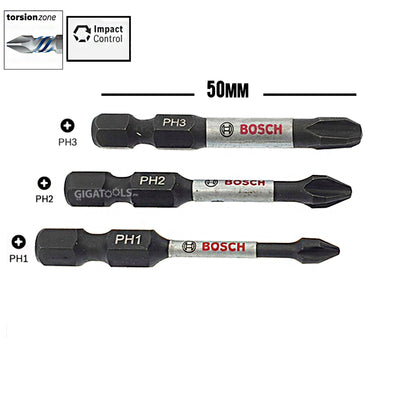 Bosch 3pcs Impact Control Power Screw Bit set ( 50mm ) ( PH 1, PH 2, PH 3 ) ( 2608522491 )