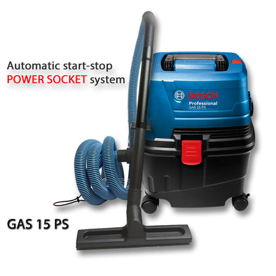 Bosch GAS 15 PS Professional Heavy Duty Vacuum Cleaner Wet/Dry Extractor with Power Socket System (1,100W) - GIGATOOLS.PH