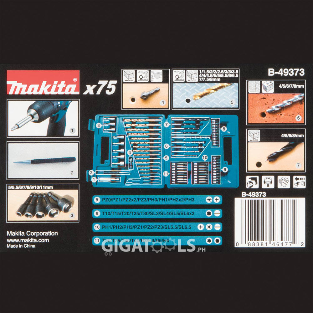 Makita 75pcs Metric Drill and Screw Bit Set B 49373 GIGATOOLS